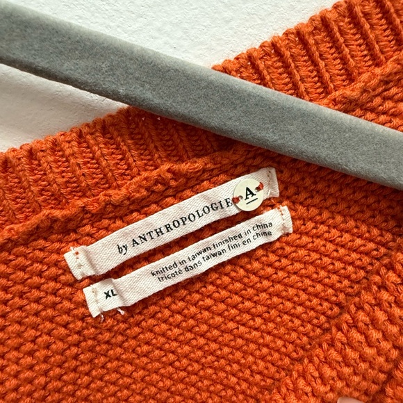 Anthropologie Vibrant Orange V-Neck Sweater - Picture 2 of 5